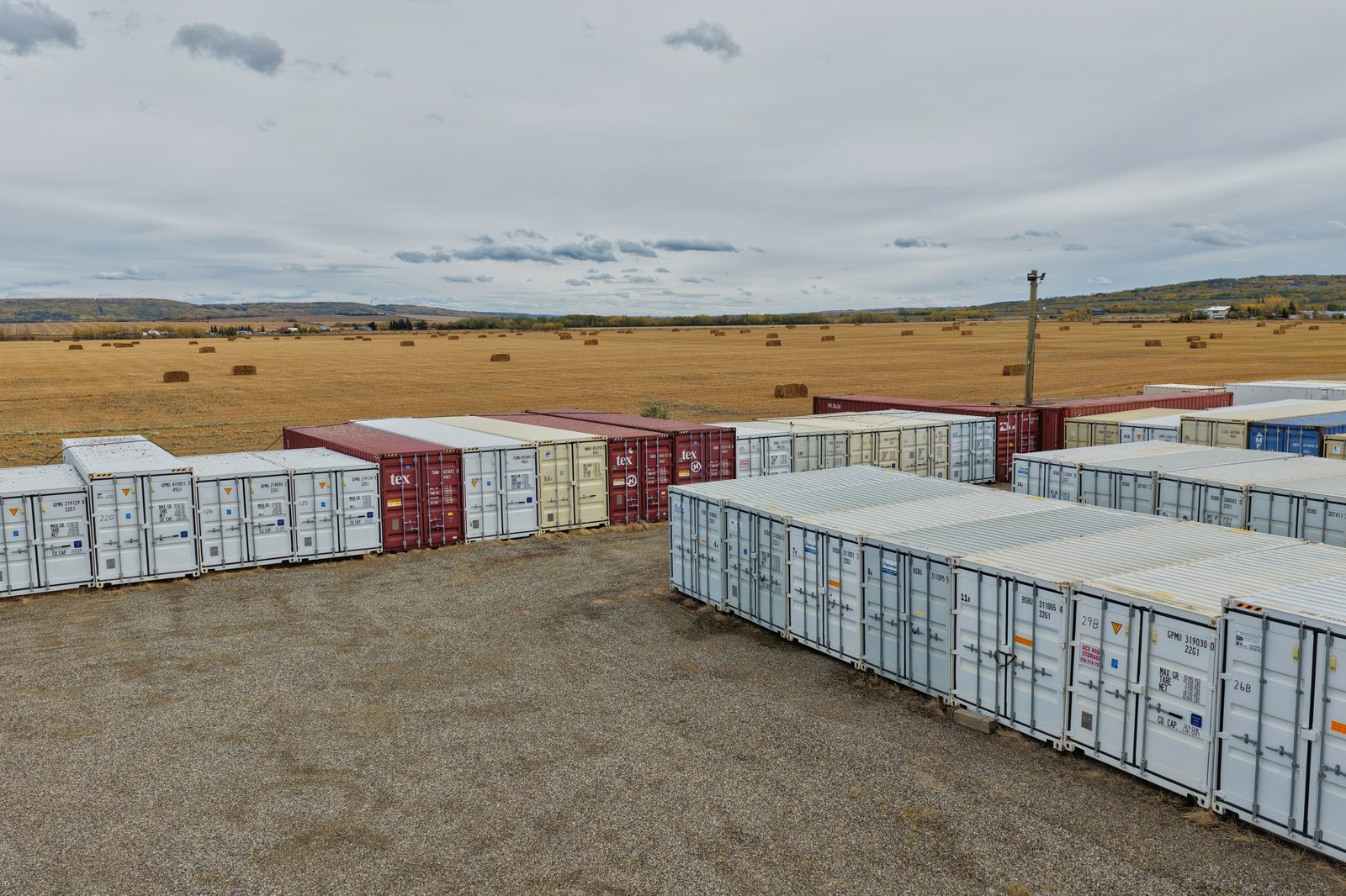 Rows of secure shipping containers